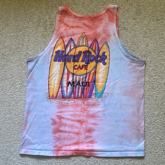 Retro Rare Hard Rock Maui Surf Graphic Large Muscle Tank 100% Cotton Hand Dyed - Picture 5 of 6